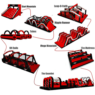 Penggunaan Komersial PVC Inflatable 5K Run Obstacle Course Dengan Daya Tahan Api Dan Kit Perbaikan