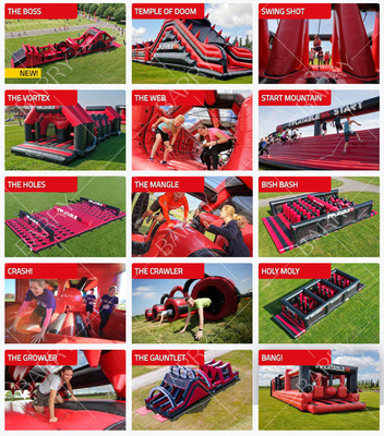 Penggunaan Komersial PVC Inflatable 5K Run Obstacle Course Dengan Daya Tahan Api Dan Kit Perbaikan