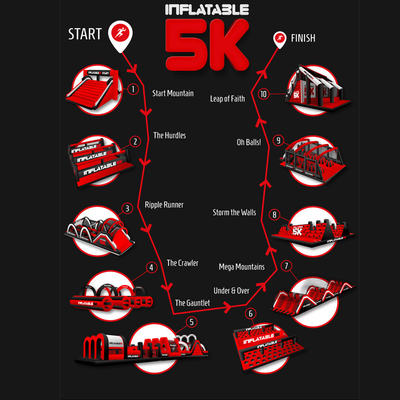 Taman bermain di luar ruangan Pertandingan Permainan Merah Insane Inflatable 5k Raksasa 5km Inflatable Obstacle Course Untuk Acara