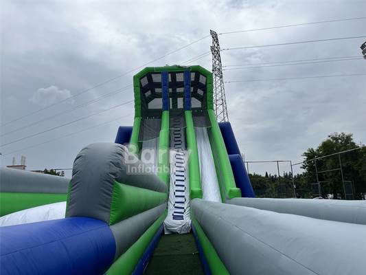 Custom Kid Party Game Tinggi 36x14x13m Tripod Giant Water Slide Untuk Acara Besar 5km Inflatable Obstacle Course