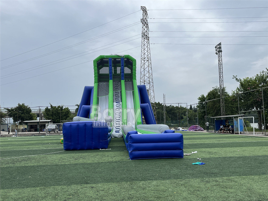 Custom Kid Party Game Tinggi 36x14x13m Tripod Giant Water Slide Untuk Acara Besar 5km Inflatable Obstacle Course