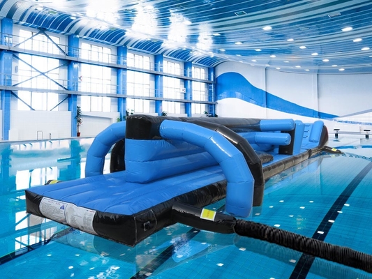 Kours rintangan mainan air yang tertiup untuk kolam renang 13M Hitam & Biru Twin Track Pool Aqua Run yang tertiup