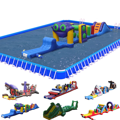 PVC di atas air Balapan rintangan yang bisa diembun jalur tunggal Aqua Run dengan slide untuk anak-anak dan orang dewasa