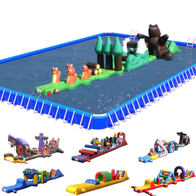 PVC di atas air Balapan rintangan yang bisa diembun jalur tunggal Aqua Run dengan slide untuk anak-anak dan orang dewasa