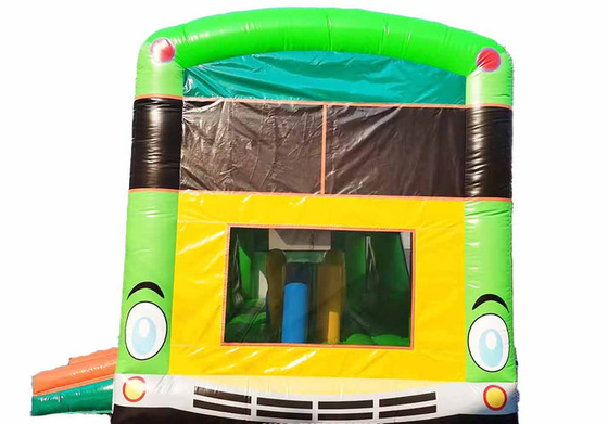 Komersial Dewasa Anak-anak Pastel Partai Bus Sekolah Bounce House Dengan Slide Kecil Dan Kursus Hambatan