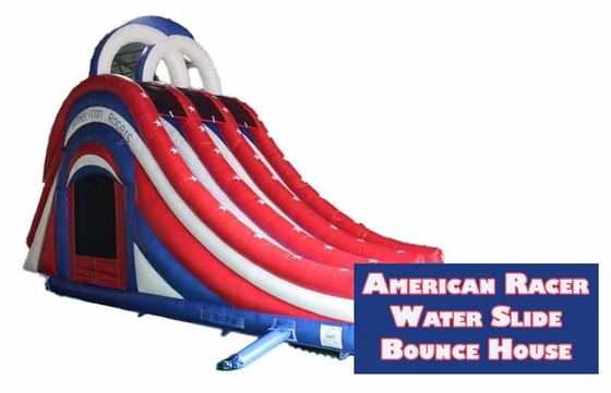 Indoor / Outdoor Fun And Play Amerika 3 Lane Water Slide Bounce House Combo Dengan Tangga di Belakang
