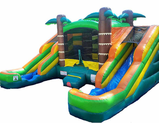 Dingin Atau Kering Double Slide Tropical Bounce House Combo Jumping Castle Untuk Anak-anak