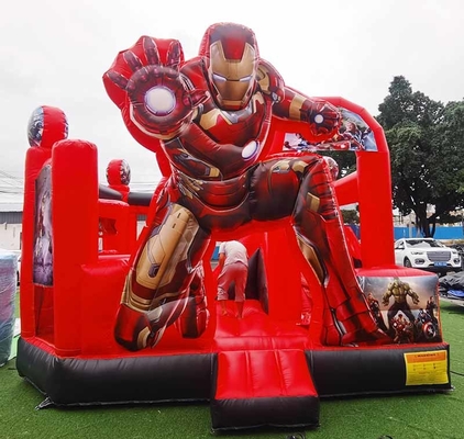 Custom Inflatable Bouncer Dengan Tema Kartun Iron Man Bounce House Dengan Slide