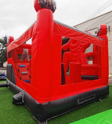 Custom Inflatable Bouncer Dengan Tema Kartun Iron Man Bounce House Dengan Slide