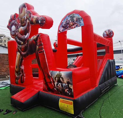 Custom Inflatable Bouncer Dengan Tema Kartun Iron Man Bounce House Dengan Slide