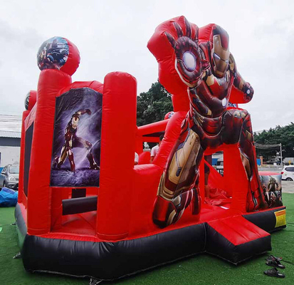 Custom Inflatable Bouncer Dengan Tema Kartun Iron Man Bounce House Dengan Slide