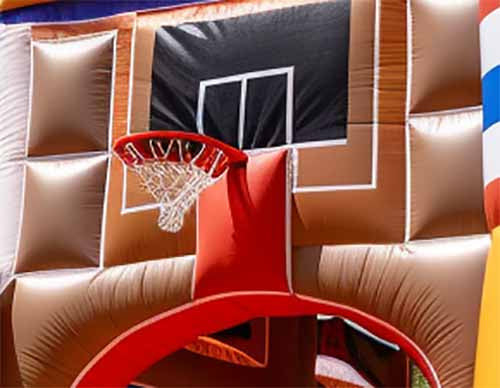 Komersial Bouncy Castle Basketball Bounce House Dengan Hoop Menggabungkan Dengan Game Olahraga