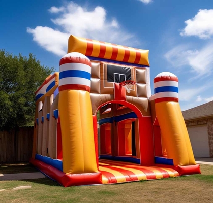 Komersial Bouncy Castle Basketball Bounce House Dengan Hoop Menggabungkan Dengan Game Olahraga