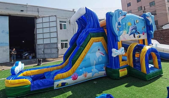 Custom Made Dolphin Bounce House With Slide Underwater World Theme Jumping Castle Untuk Anak-anak