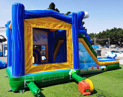Custom Made Dolphin Bounce House With Slide Underwater World Theme Jumping Castle Untuk Anak-anak