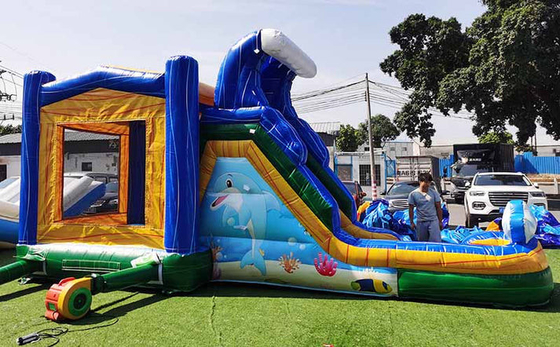 Custom Made Dolphin Bounce House With Slide Underwater World Theme Jumping Castle Untuk Anak-anak