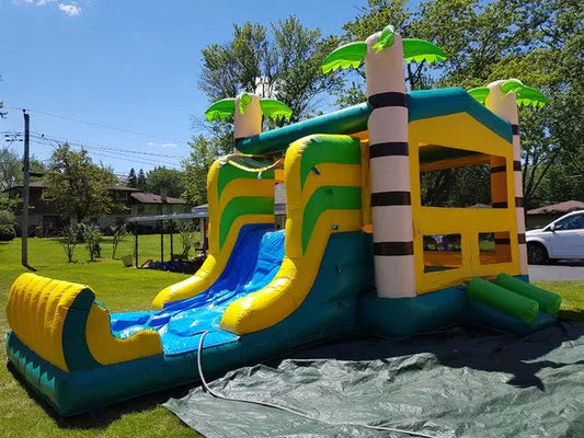 Outdoor Fun Inflatable Castle Bounce House dengan Slide dan Pool