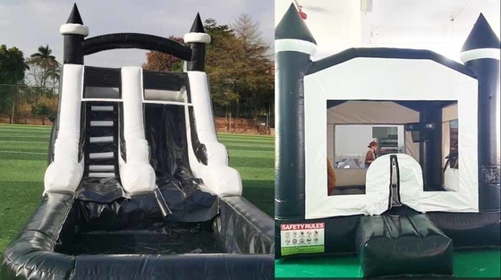 Indoor / Outdoor Hitam Dan Putih Smoking Bounce House Air Slide Inflatable Untuk Pesta