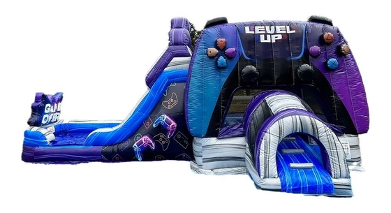 Pemesanan dan tahan lama level up gamer bounce house dengan slide untuk taman hiburan