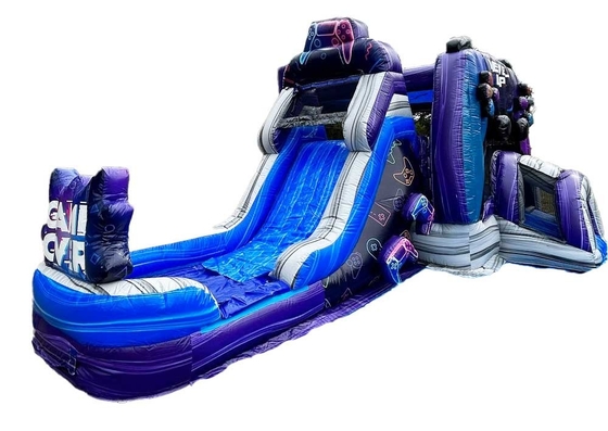 Pemesanan dan tahan lama level up gamer bounce house dengan slide untuk taman hiburan