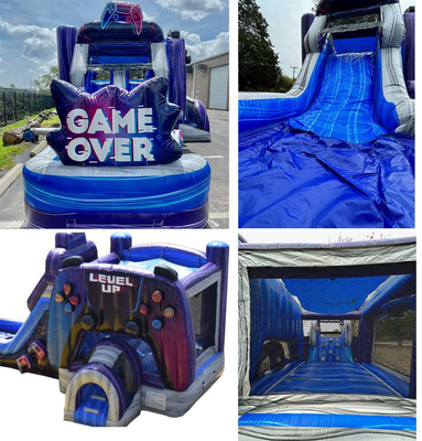 Pemesanan dan tahan lama level up gamer bounce house dengan slide untuk taman hiburan