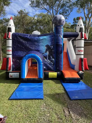 Sesuaikan Space Shuttle Bounce House Dengan Slide Untuk Anak-anak Melompat Mendaki