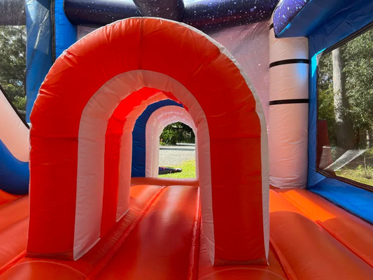 Sesuaikan Space Shuttle Bounce House Dengan Slide Untuk Anak-anak Melompat Mendaki