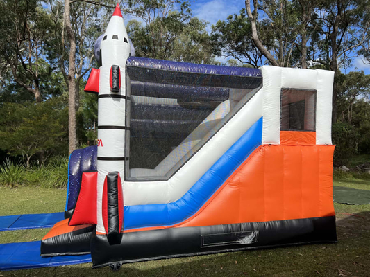 Sesuaikan Space Shuttle Bounce House Dengan Slide Untuk Anak-anak Melompat Mendaki