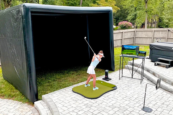 Kandang Pelatihan Golf Portable Golf Simulator Inflatable Proyektor Shooting Tent Dengan Layar