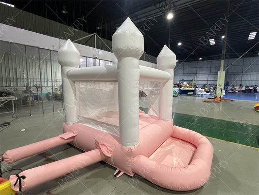 3.3x3m Putih Dan Pink Cantik Inflatable Wedding Bouncer Slide Combo Jumping Castle Slide