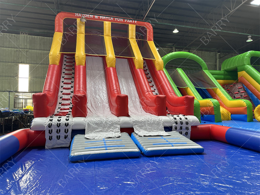 Outdoor Besar Bounce House Dewasa Anak Pvc Slide Dengan Kolam Kolam Air Inflatable Taman Hiburan