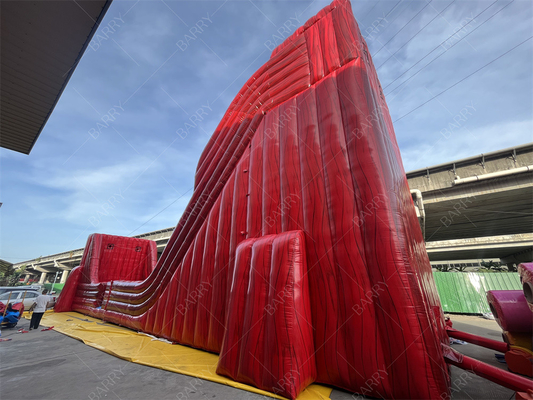 Pabrik Customized Komersial Merah Raksasa Water Slide Menyenangkan Inflatable Slip N Fly Zip Line Game Olahraga