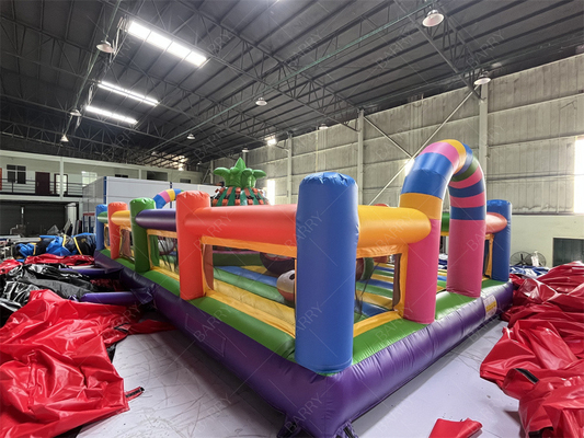 Custom Commercial Obstacle Course Buah Taman Tema Inflatable Dengan Nanas Menekuk Dinding Untuk Pesta Sewa