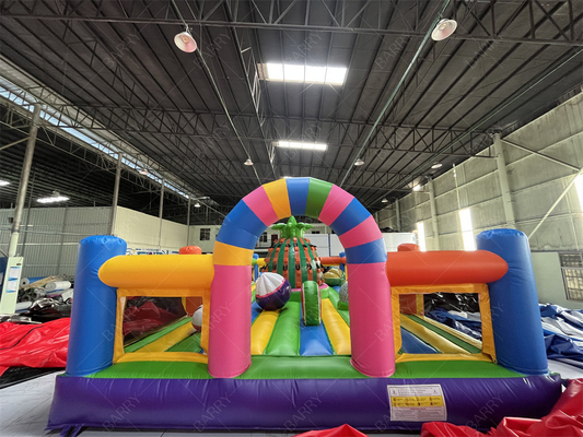 Custom Commercial Obstacle Course Buah Taman Tema Inflatable Dengan Nanas Menekuk Dinding Untuk Pesta Sewa