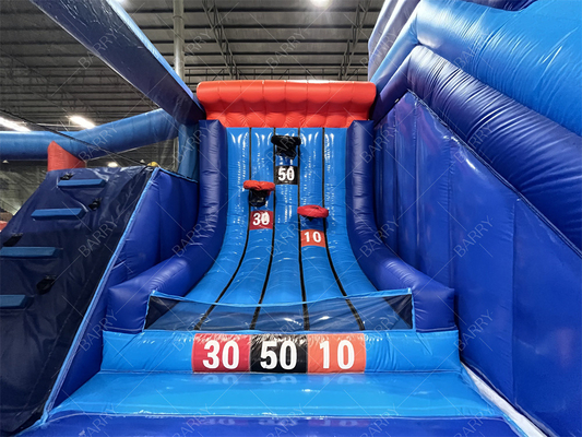 Taman hiburan komersial yang dapat diembun dengan lapangan rintangan bola besar Indoor Bounce Playground Disco Bounce Basketball Hoop