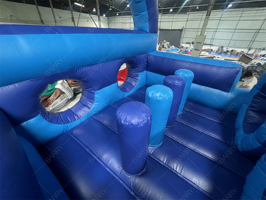 Komersial Biru Modern Bounce House Inflatable rintangan Course Dengan Slide Untuk Dewasa Anak-anak