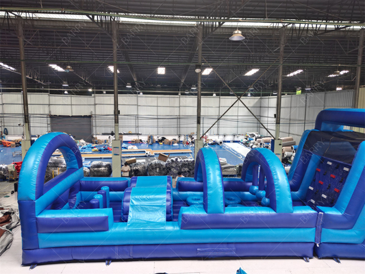 Komersial Biru Modern Bounce House Inflatable rintangan Course Dengan Slide Untuk Dewasa Anak-anak