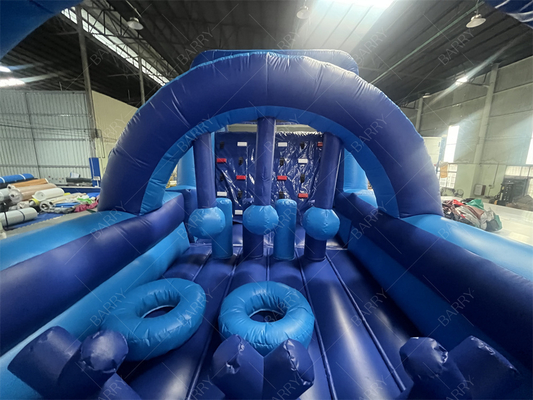 Komersial Biru Modern Bounce House Inflatable rintangan Course Dengan Slide Untuk Dewasa Anak-anak
