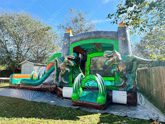 Perosotan Air Balon Dino T-Rex Combo Rumah Balon Bouncer Lompat Istana