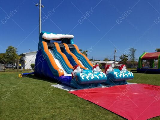 Slide Air Luar Ruangan Big Kahuna Dolphin Tema Slide Air Inflatable Dengan Kolam Renang untuk Anak Dewasa