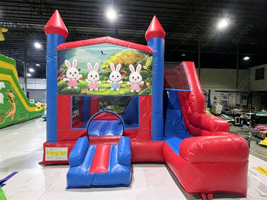Rumah Merah Komersial PVC Jumping Bouncer Bouncy Castle Bounce House Dengan Slide