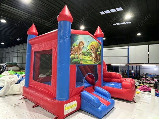 Rumah Merah Komersial PVC Jumping Bouncer Bouncy Castle Bounce House Dengan Slide