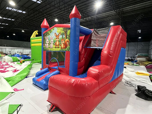 Rumah Merah Komersial PVC Jumping Bouncer Bouncy Castle Bounce House Dengan Slide