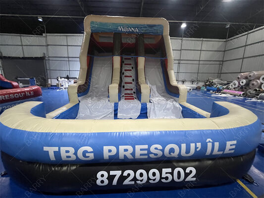 Moana bertema Dual Lane Inflatable Slide Commercial Grade Kids Bouncy Slide dengan kolam renang