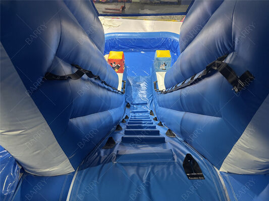 Commercial Blue Wave Kids Backyard PVC Inflatable Slide With Pool Untuk Penggunaan Rumah