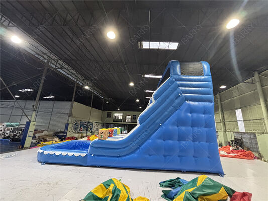 Commercial Blue Wave Kids Backyard PVC Inflatable Slide With Pool Untuk Penggunaan Rumah