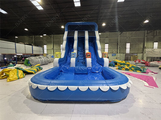 Commercial Blue Wave Kids Backyard PVC Inflatable Slide With Pool Untuk Penggunaan Rumah
