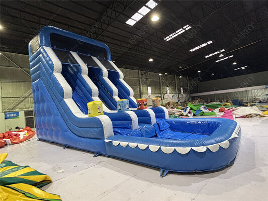 Commercial Blue Wave Kids Backyard PVC Inflatable Slide With Pool Untuk Penggunaan Rumah