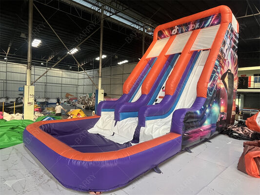 Commercial Grade Double Lane Inflatable Slide With Pool, Trendy Neon/TikTok Themed Dry/Wet Slide Untuk Pesta Sewa & Acara Sistem Mainkan Anak-anak