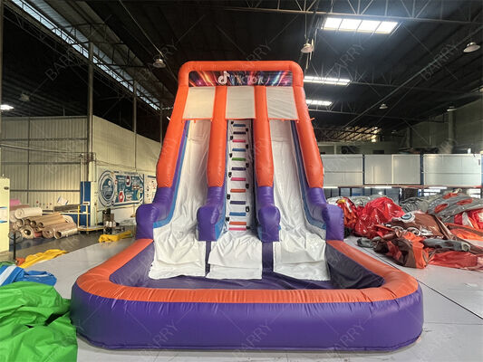Commercial Grade Double Lane Inflatable Slide With Pool, Trendy Neon/TikTok Themed Dry/Wet Slide Untuk Pesta Sewa & Acara Sistem Mainkan Anak-anak